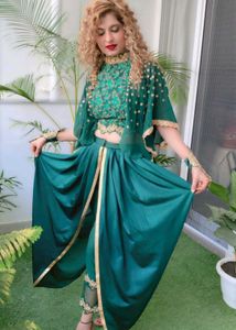 Elegant Emerald Green Top with Dhoti Pants 💚