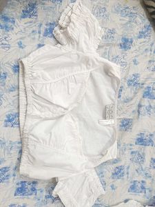 White Cotton Blouse with Smocked Details