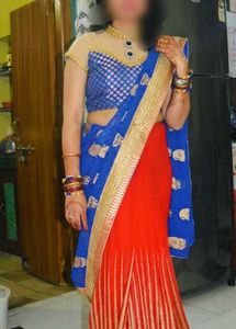 Red &amp; Blue Partywear Saree