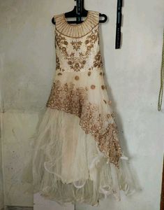 Elegant White &amp; Gold Embellished Gown