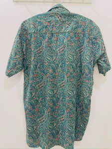 Men's Teal Paisley Print Short Sleeve Shirt