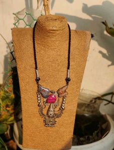 Brass Unique Stone Pendant Necklace