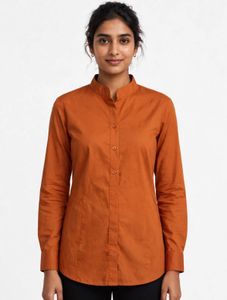 Classic Band Collar Orange Shirt