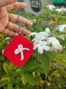 Red Crochet Coin Purse Keychain