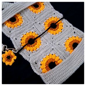 Handmade Crochet Sunflower Sling Book Cover