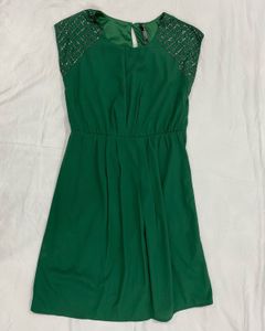 Emerald Green Dress with Embellished Shoulders