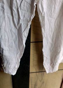 White Cotton Palazzo Pants with Lace Trim