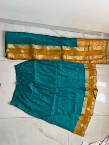 Beautiful Teal Silk Ethnic Skirt with Dupatta