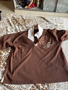 westside Brown Ribbed Polo Top