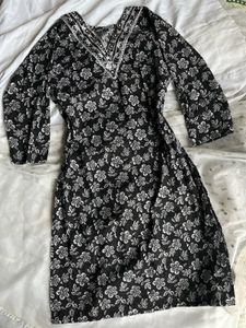 Black Floral Print Kurta