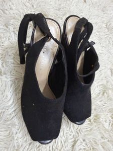 y2k Black Suede Wedge Sandals
