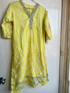 Lemon Yellow Embroidered Kurta