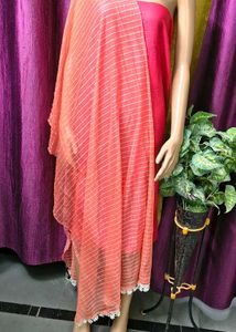 Sheer Coral Pink Striped Dupatta