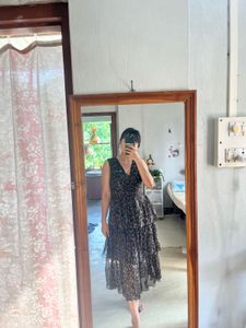 dark brown ruffle dress