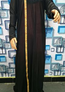 Elegant Black Burqa Jersi Stone Embroidery Design