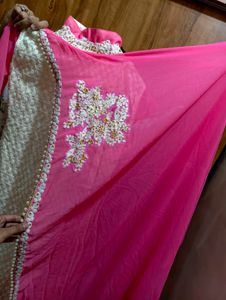 Elegant Pink Kurta with Pearl Embellishments