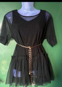 Sheer Black Tulle Tunic Top