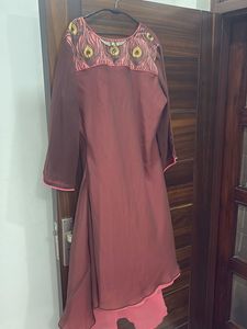 Elegant Maroon Kurta with Peacock Neckline