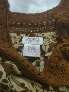 Brown Floral Print Crochet Top