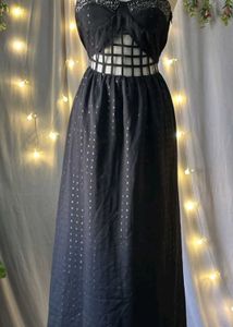 Vintage Black Cutout Midi Dress