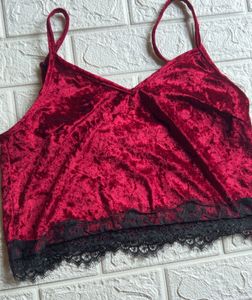 Velvet Sleep Cami Top with Lace Trim