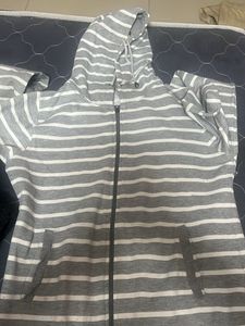 Gray and White Striped Hoodie