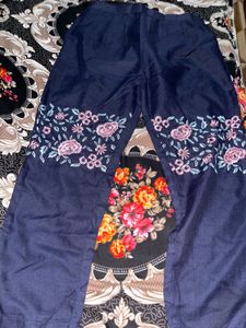 Embroidered Blue Denim Kurta set