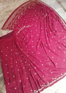 heavy fancy Maroon Ready to wear Saree blouse set