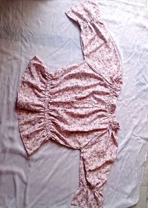 Pink Floral Ruched Puff Sleeve Top