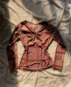 Vintage Pink & Red Print Long Sleeve Top