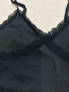 H&amp;M Black Lace Trim Cami Top (M)