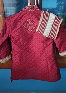 Boys Maroon Sherwani with Scarf