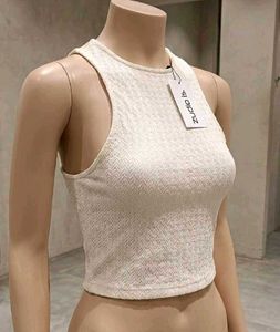 Cream Textured Racerback Crop Top