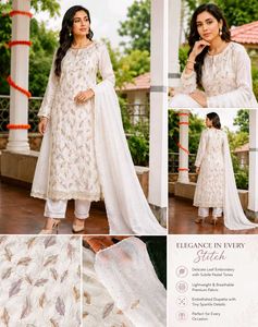 Elegant White Kurta Set with Leaf Embroidery
