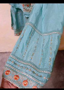 unstitched Elegant Blue Embroidered garara set