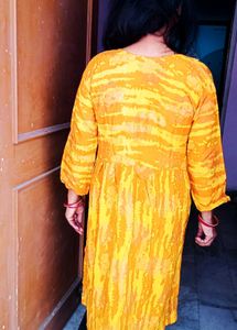 Yellow Tie-Dye Kurta with Embellished Neck