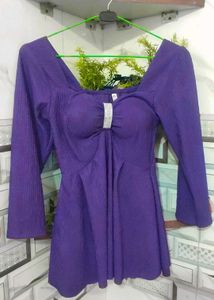Purple Square Neck Flare Top with Embellishment