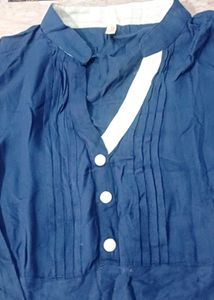 Blue Tunic Top with White Trim
