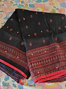 Elegant Black Embroidered Saree