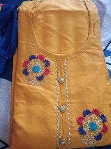 Yellow Kurta Set with Blue Bottom