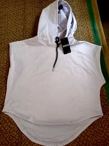 branded Sleeveless Hoodie Top