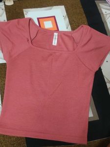 Ribbed Square Neck Top - Rose Pink