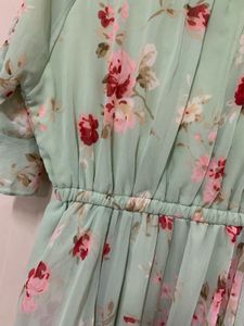 Light Green Floral Cold Shoulder Dress