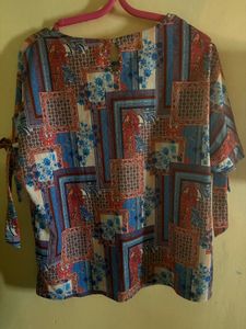 Bohemian Print Tie-Sleeve Blouse