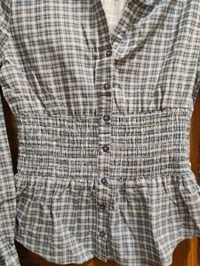 Chic Plaid Smocked Waist Blouse