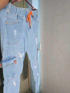 Distressed Light Wash Cargo Jeans