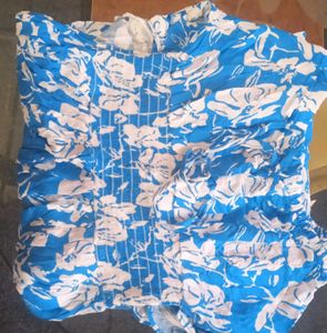 Blue Floral Smocked Top