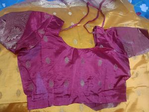 Yellow saree with red blouse
