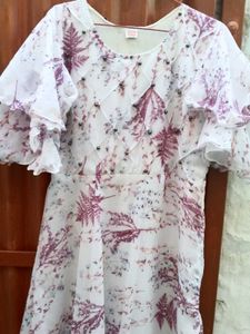 White Kurta with Pink Fern Print