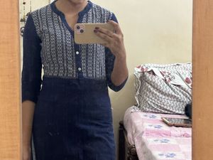 Stylish Navy Blue Kurta with White Embroidery